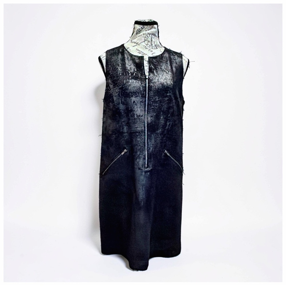 Lauren Vidal Black Textured Zip Front Sleeveless Dress |Minimalist | Luxe | S - Picture 2 of 11